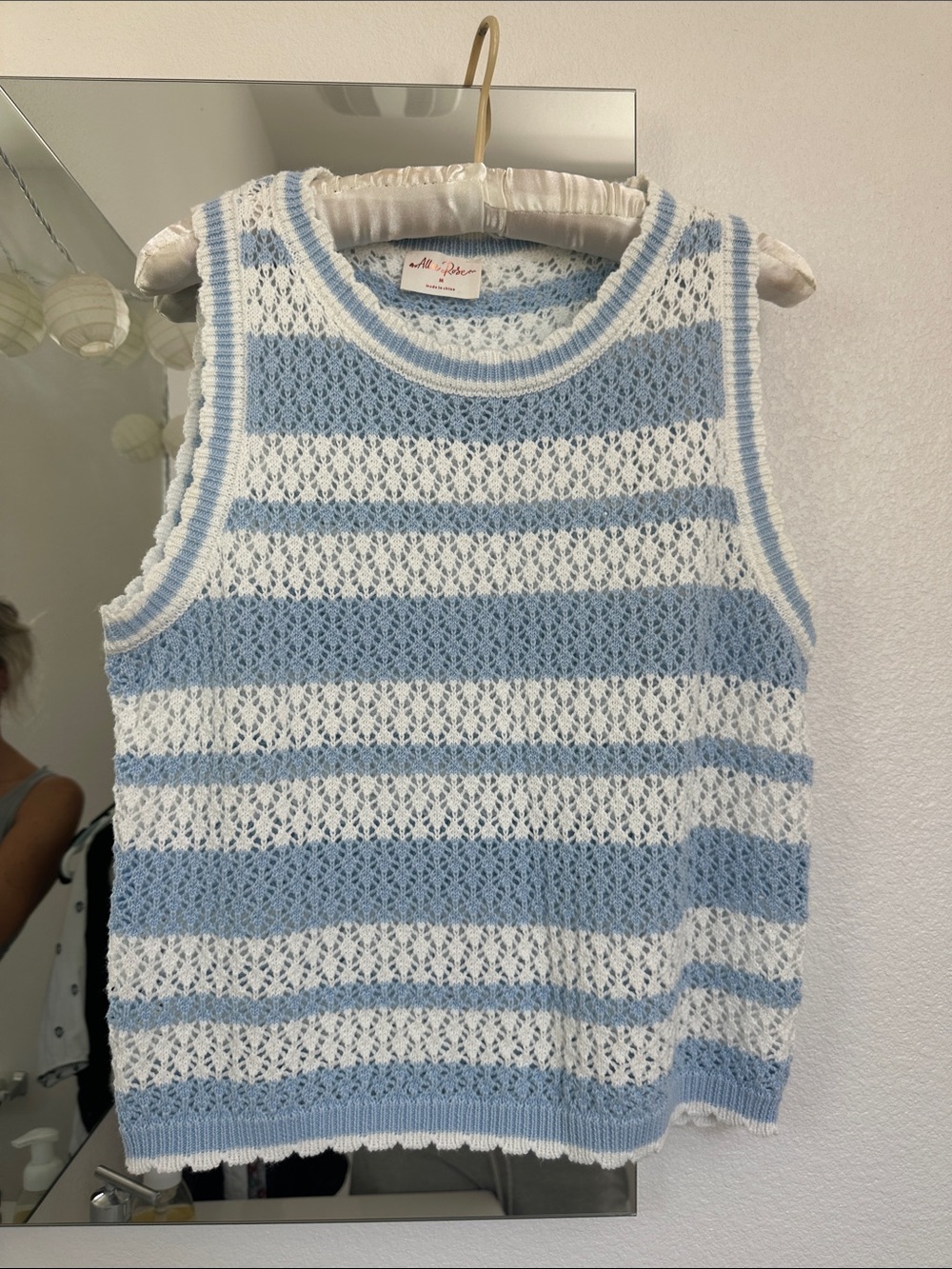 All Together Blue & White Striped Knit Tank Top